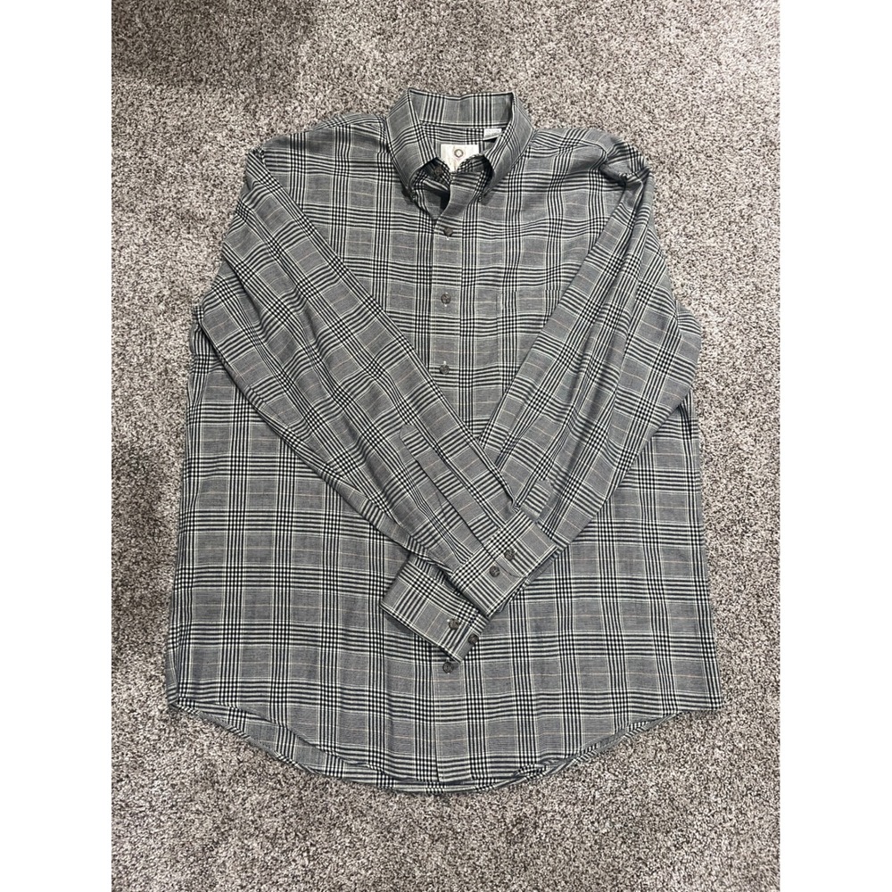 Viyella Mens Glen Plaid Button Down Shirt Grey Cotton Wool Blend Large L